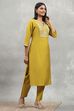 Acid Lime Viscose Blend Solid Straight Kurta Pants Set image number 5