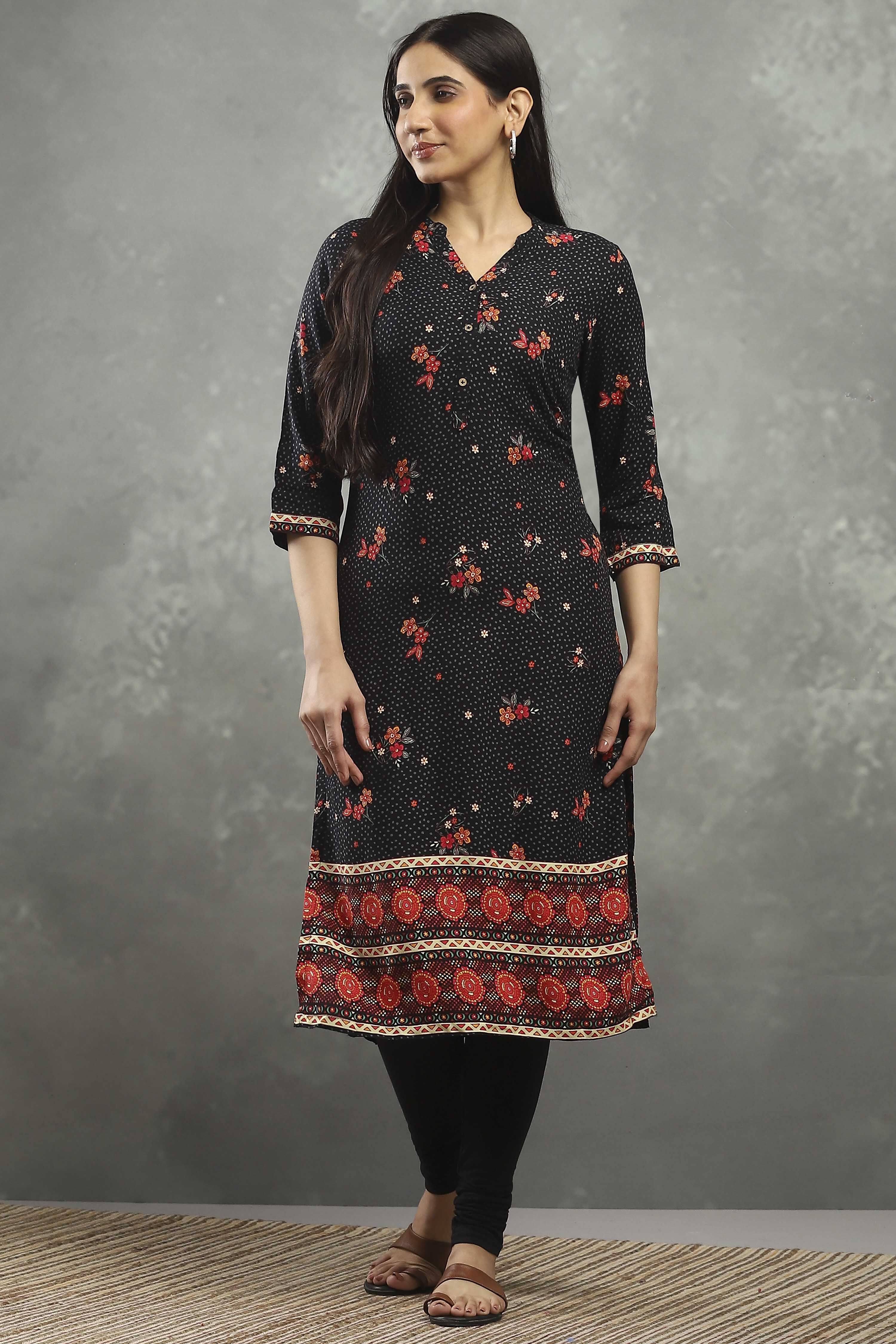 Black Viscose Straight Kurta Pants Set image number 6