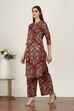 Red Viscose Polyester Viscose Rayon Kurta Pants Set image number 3