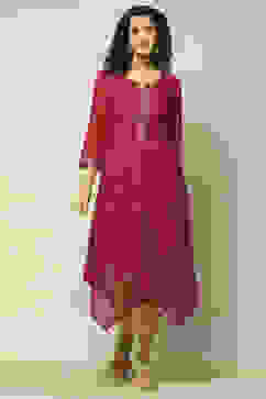 Wine Polyester Straight Printed Kurta image number 5