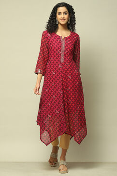 Wine Polyester Straight Printed Kurta image number 5