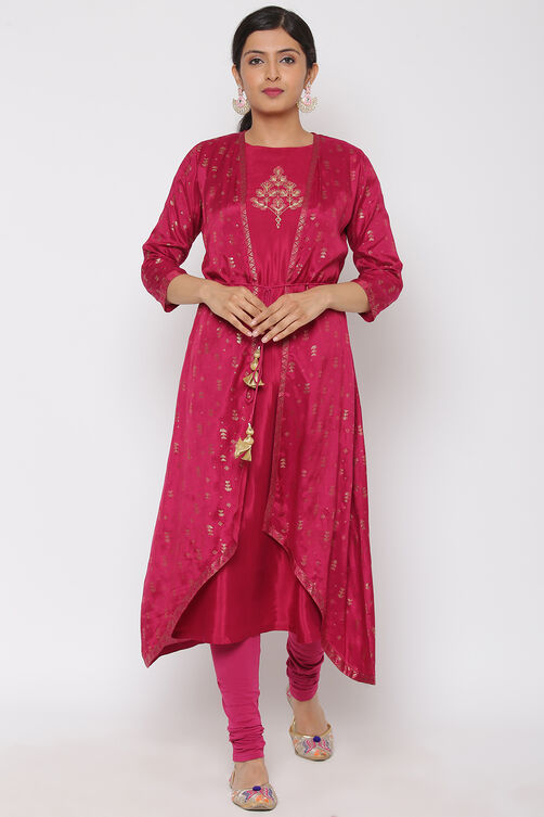 Wine Viscose Front Open Kurta image number 0