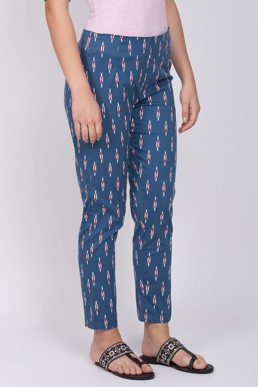 Teal Blue Poly Lycra Slim Pants image number 2