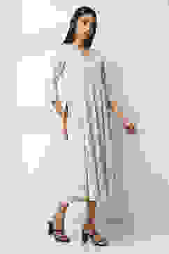 Off-White Cotton Printed Flared Dress image number 4