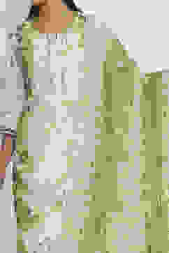 Lime Green Cotton Printed Straight Suit Set image number 1