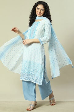 Light Blue LIVA Woven Straight Kurta Suit Set image number 0