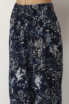 Navy Blue Printed Straight Co-ord Set image number 2