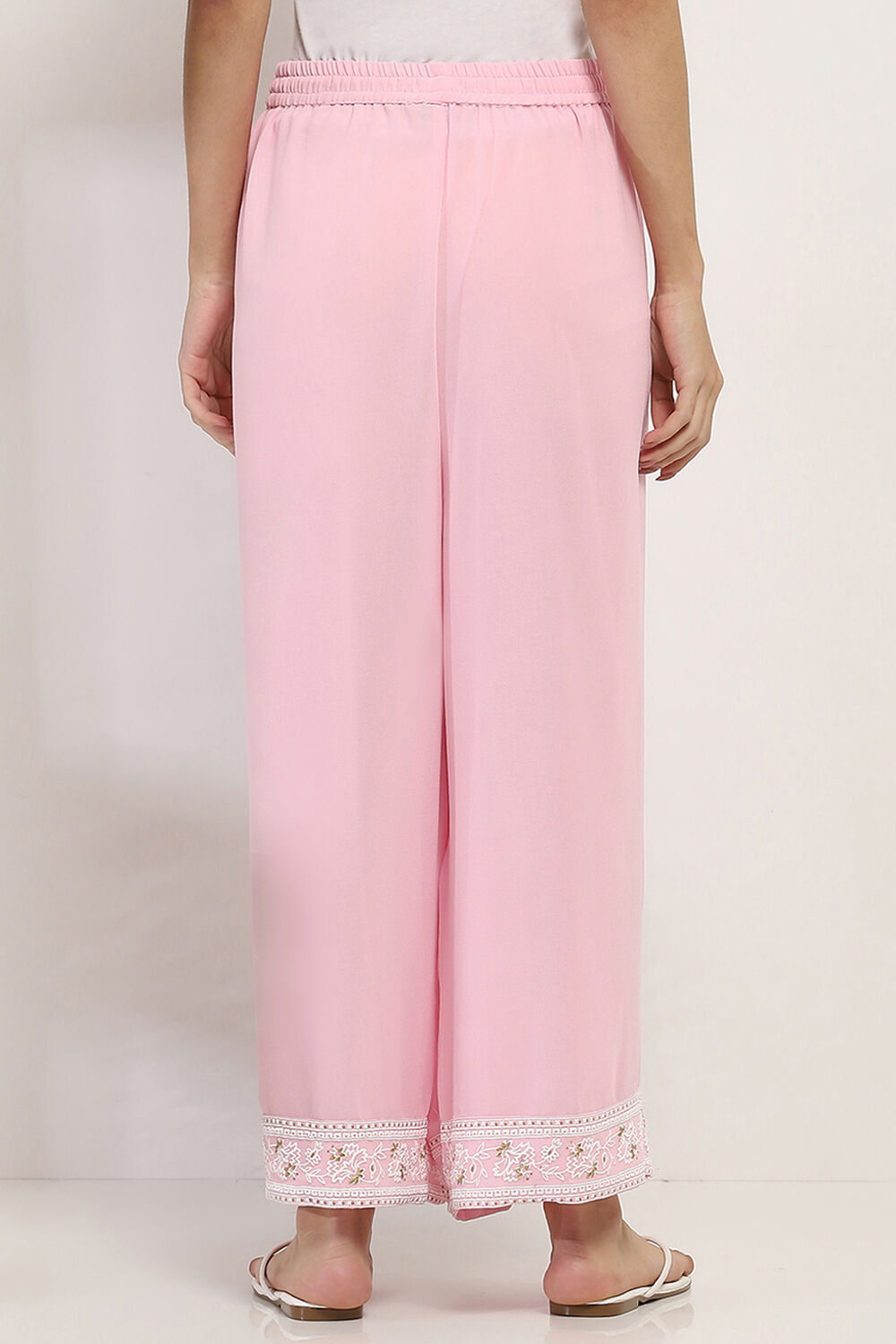 Pink Solid Straight Palazzos image number 5