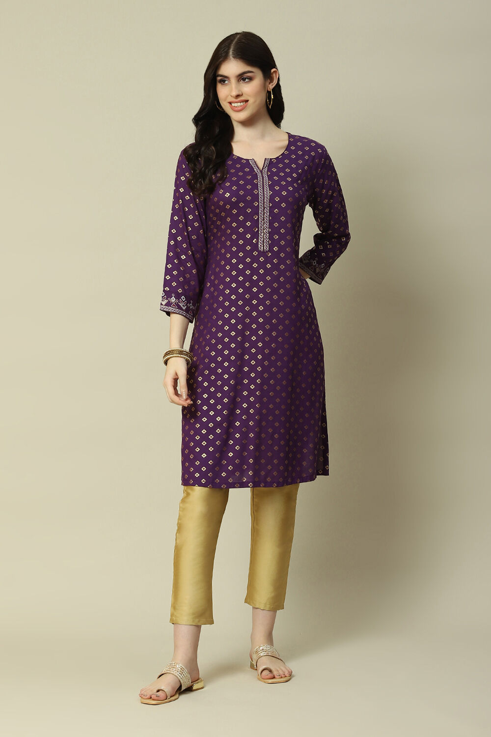 Purple LIVA Straight Printed Kurta image number 5