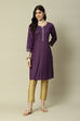Purple Viscose Straight Printed Kurta image number 5