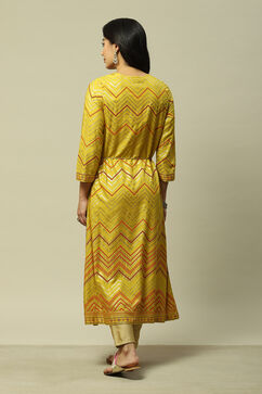 Lime Green LIVA Straight Printed Kurta image number 3