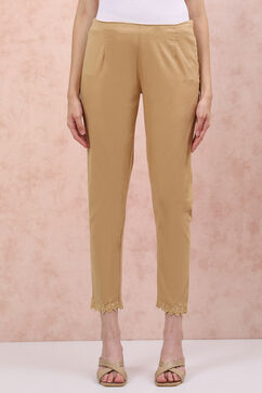 Beige Poly Cotton Slim Pants image number 0