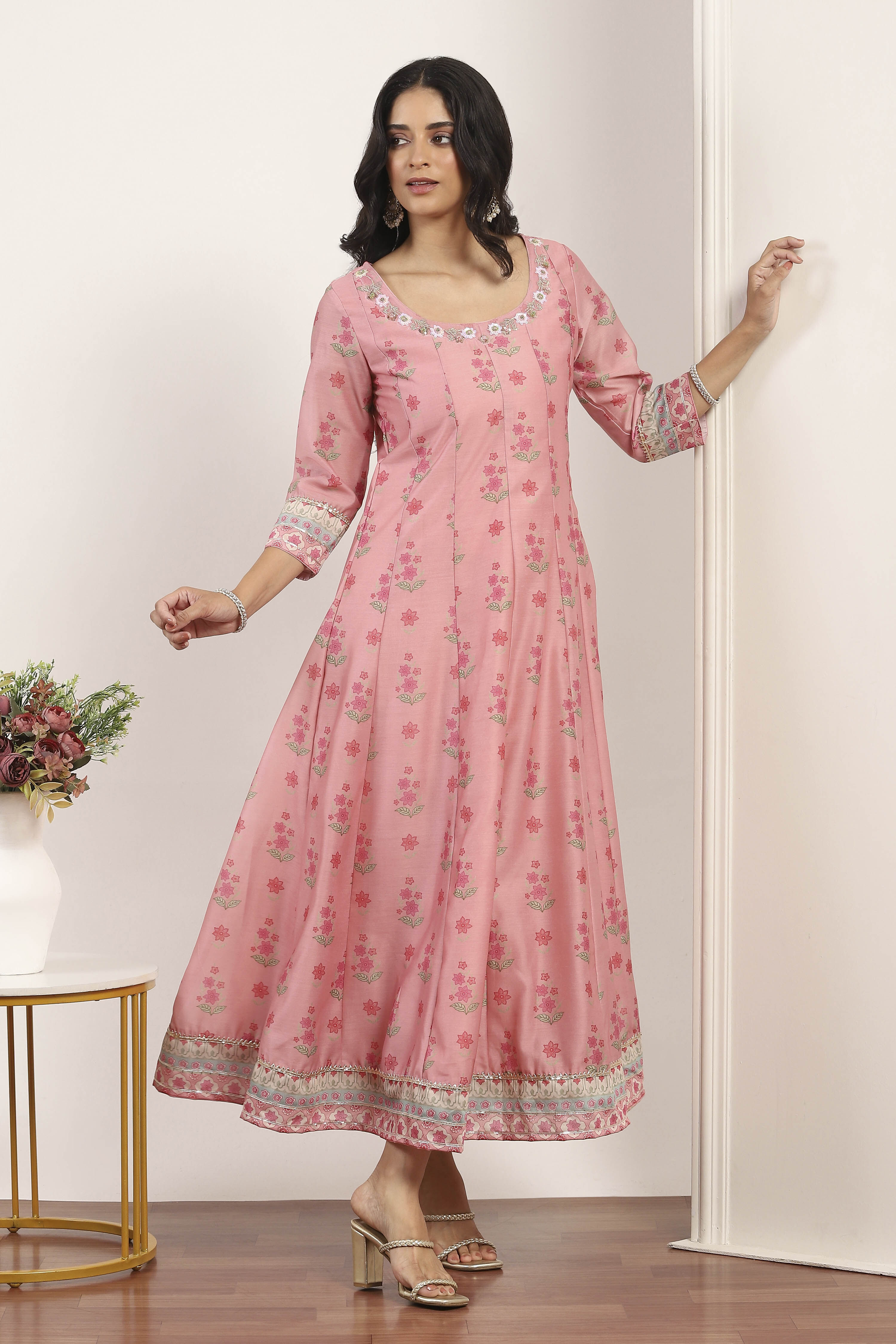 Pink Viscose Polyester A-line & Kalidar Kurtas image number 6