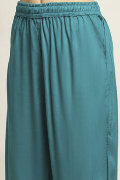 Teal Viscose Rayon Printed Straight Kurta Pants Set image number 2