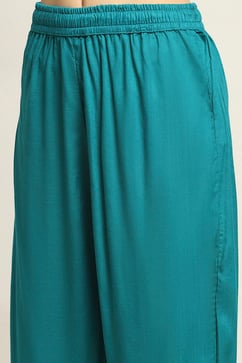 Teal Viscose Rayon Printed Straight Kurta Pants Set image number 2