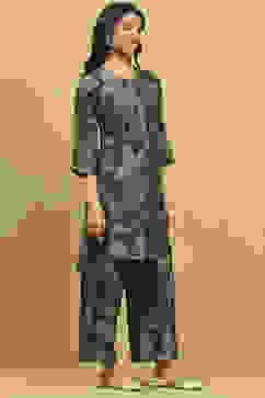 Green Viscose Blend Printed Straight Co-ord Set image number 5