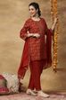 Orange Printed Poly Viscose Straight Kurta Set image number 4