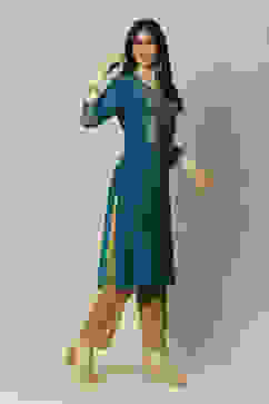 Aqua Blue LIVA  Straight Printed Kurta image number 3