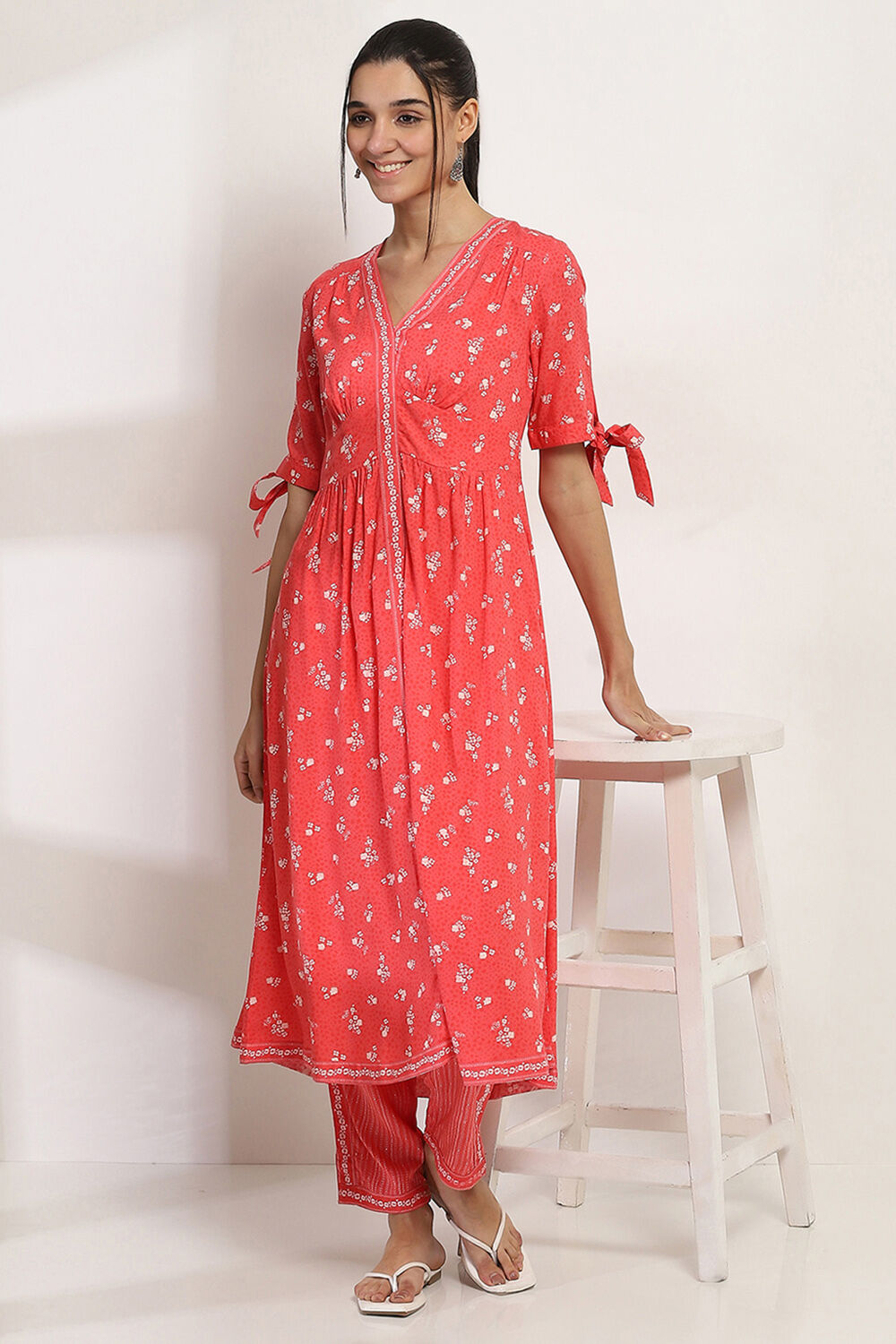 Coral Printed Flared Dress image number 0