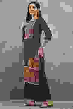 Black Polyester Straight Kurta Pants Set image number 3