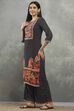 Black Polyester Straight Kurta Pants Set image number 3