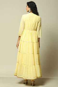Yellow Polyester Gathered Printed Kurta Churidar Suit Set image number 5