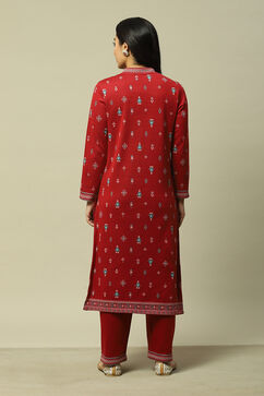 Deep Red Jacquard Straight Printed Kurta Palazzo Suit Set image number 4
