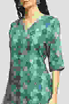 Teal Blue Printed Straight Kurta image number 1