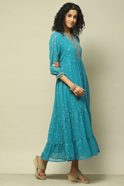 Blue Polyester Printed Dress image number 4