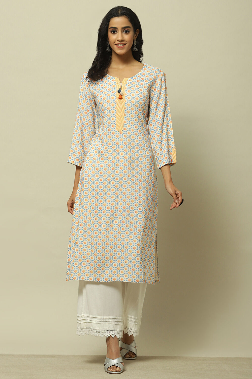 Lime Green Printed Straight Kurta image number 0