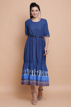 Indigo Cotton Flex Tired Dress image number 1