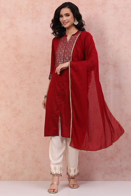 Maroon Cotton Dupatta image number 0
