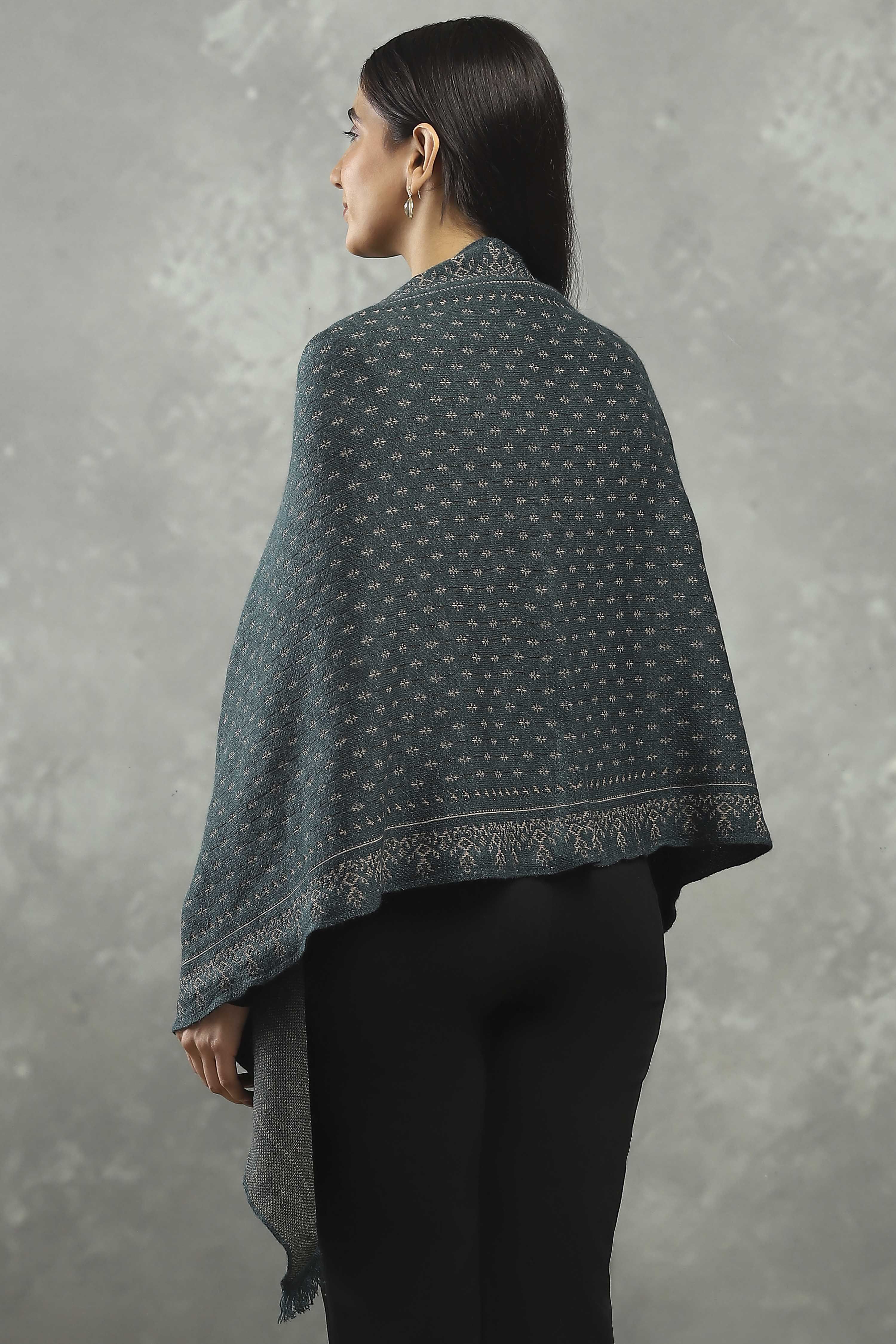 Teal Polyester Printed Cape  image number 3