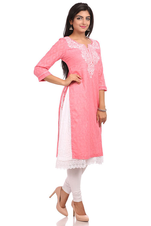 Pink Asymmetric Cotton Kurta image number 2