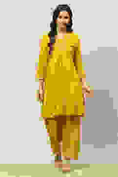 Yellow Printed Straight Co-ord Set image number 7