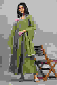 Green Tissue Solid Anarkali Dress image number 0