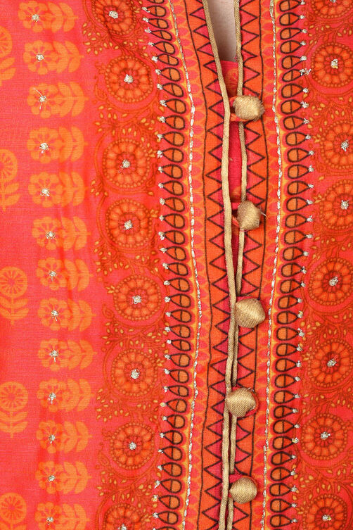 Pink & Orange Straight Polyester Kurta image number 1