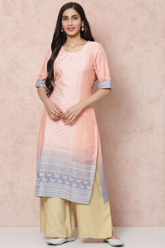 Peach LIVA Straight Kurta image number 0