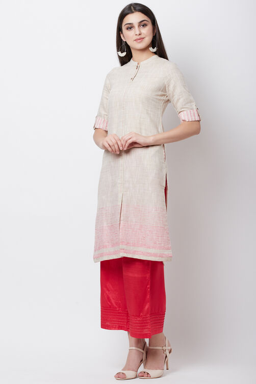 Beige Poly Cotton Straight Kurta image number 2