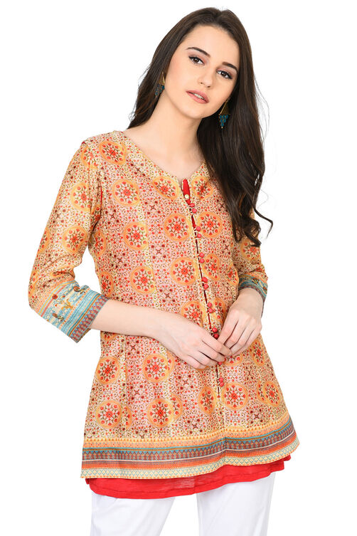 Beige Straight Polyester Reversible Kurta image number 0