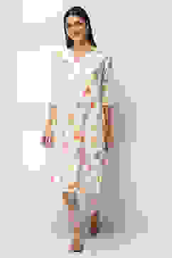 Off-White Cotton Floral Straight Kurta Set image number 6