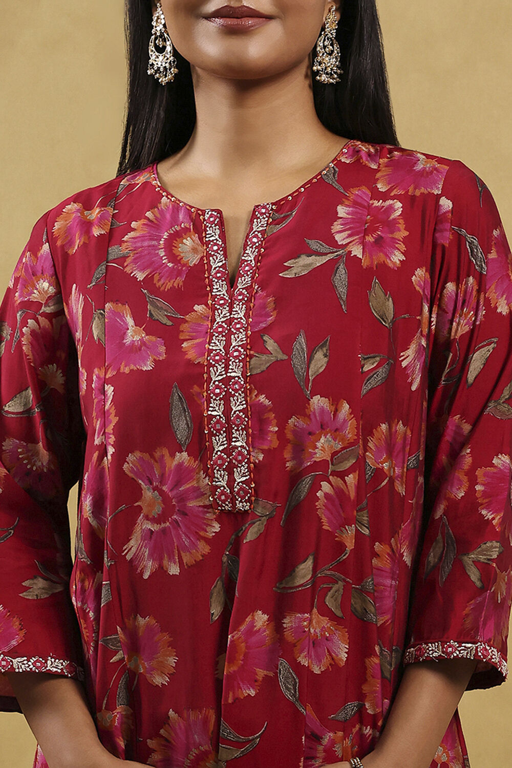 Pink Viscose Blend Printed Kalidar Suit Set image number 1
