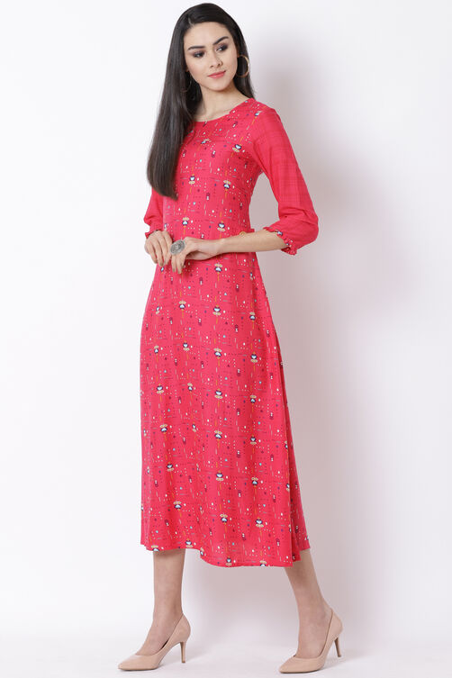 Pink Viscose A-Line Dress image number 0