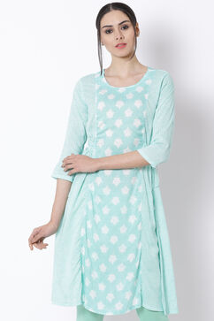 Green Viscose A-Line Kurta image number 0