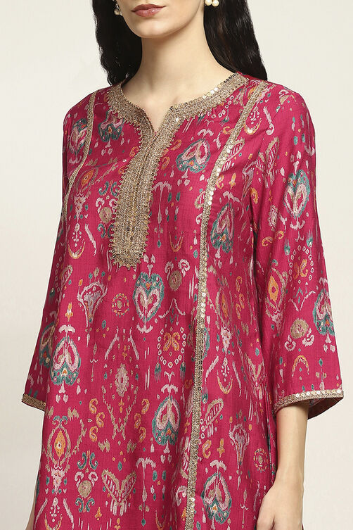Black Viscose Blend Printed A-Line Kurta Pants Set image number 1