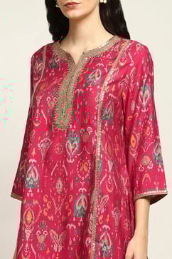 Pink Viscose Blend Printed A-Line Kurta Pants Set image number 1