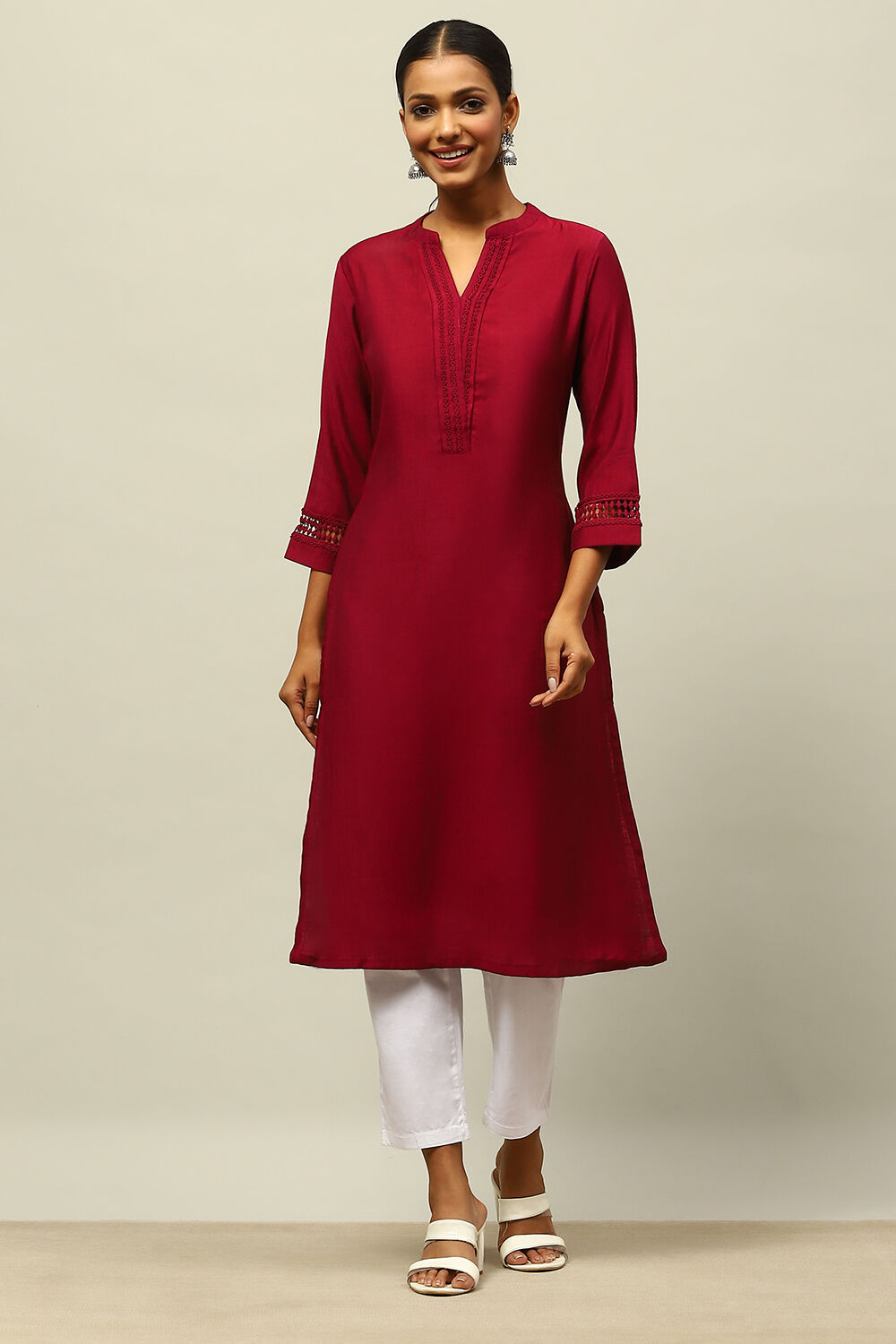 Pink Solid Straight Kurta image number 0