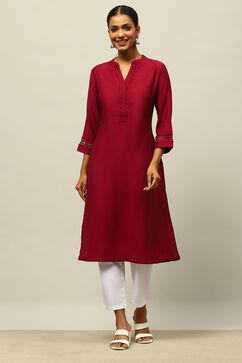 Pink Viscose Blend Straight Kurta image number 0