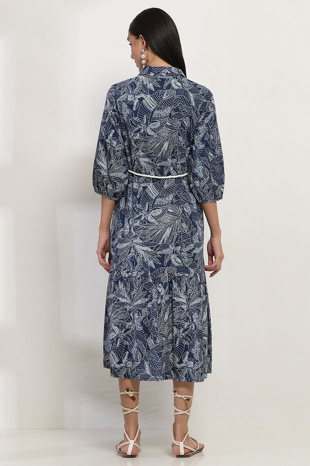 Indigo Cotton Printed Tiered Dress image number 3