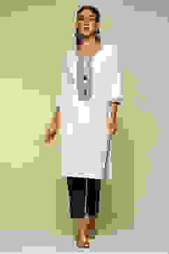 White Pashmina Straight Kurta image number 5